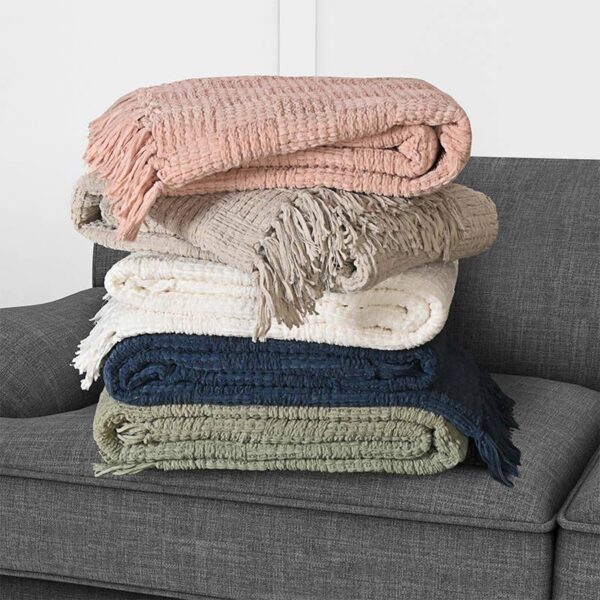 Kathy Ireland Oversized Chenille Polyester Fringed Basket Throw